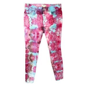 LOFT Size 2 Petite Skinny Jeans Handmade Tie Dye‎ Pink Blue Mid Rise Preppy 1223